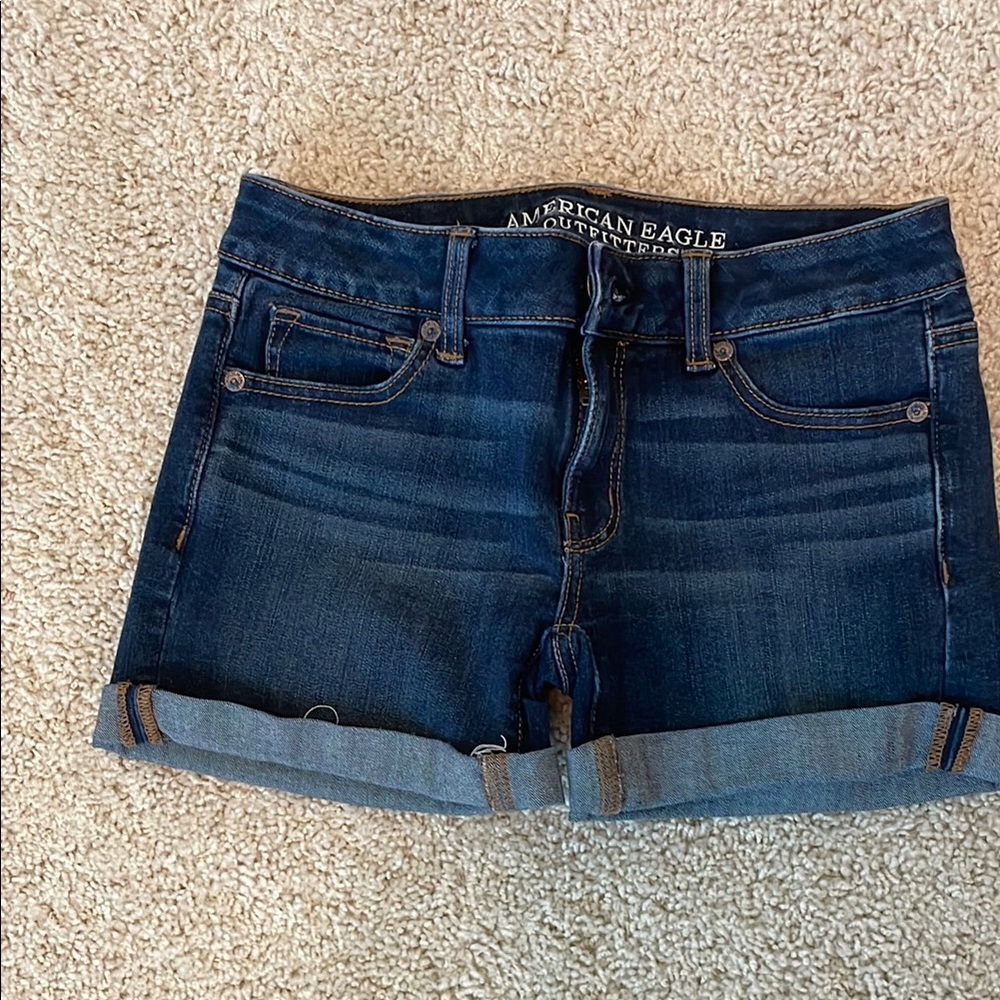 American Eagle Outfitters Blue Jean Shorts with Distressed Details